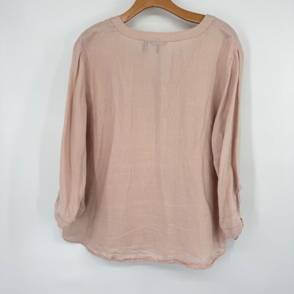 Ellen Tracy Womens Linen Blush Pink Long Sleeve Tunic Top  size large lagenlook - Picture 10 of 12